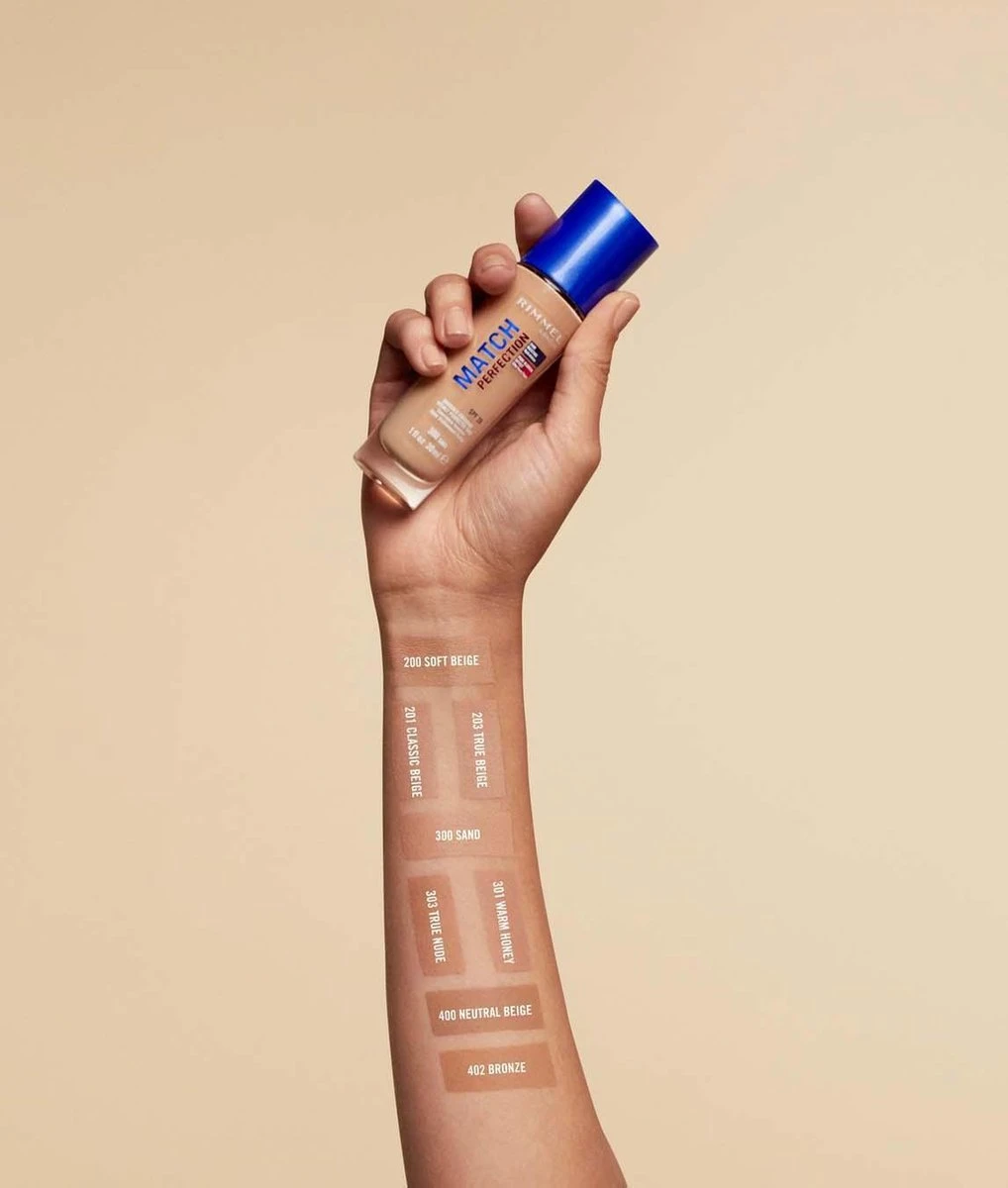 Rimmel London Match Perfection Foundation - 200 Soft Beige - Beige 6 Rimmel London Match Perfection Foundation - 200 Soft Beige - Beige - Afbeelding 6