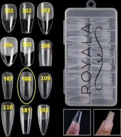 Royala 108 - Oval Long Binnen En Buiten Full Frosted - Full Cover - Nageltips - Nepnagels - Plaknagels - In Assortimentsbox - 120 Stuks 12 Maten - Voor Gellak Acrylnagellak En PolyGel Nagels - Royala Frosted Tips Line -Cosmetisch Kortingswinkel 1063x1200 3