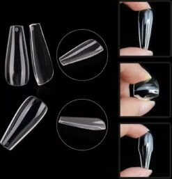 Gel Tips Nail Extension Full Cover Medium Coffin Ballerina False Tips Pre Shaped Nails Nepnagels 240ps Fake Nails- Plaknagels Met Lijm - Nageltips Transparant / Clear Tips + Nagellijm -Cosmetisch Kortingswinkel 1153x1200