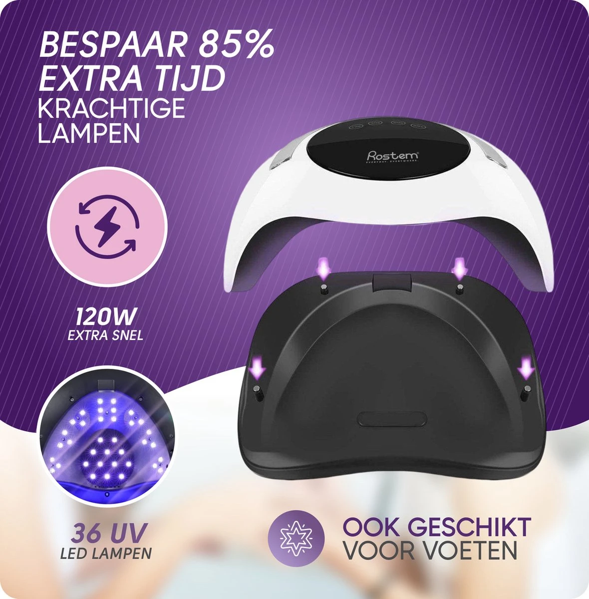 Rostem 120W LED Nageldroger Lamp - UV Lamp - Geschikt Voor Elke Nagel Gellak - 120W 9 Rostem 120W LED Nageldroger Lamp - UV Lamp - Geschikt Voor Elke Nagel Gellak - 120W - Afbeelding 9