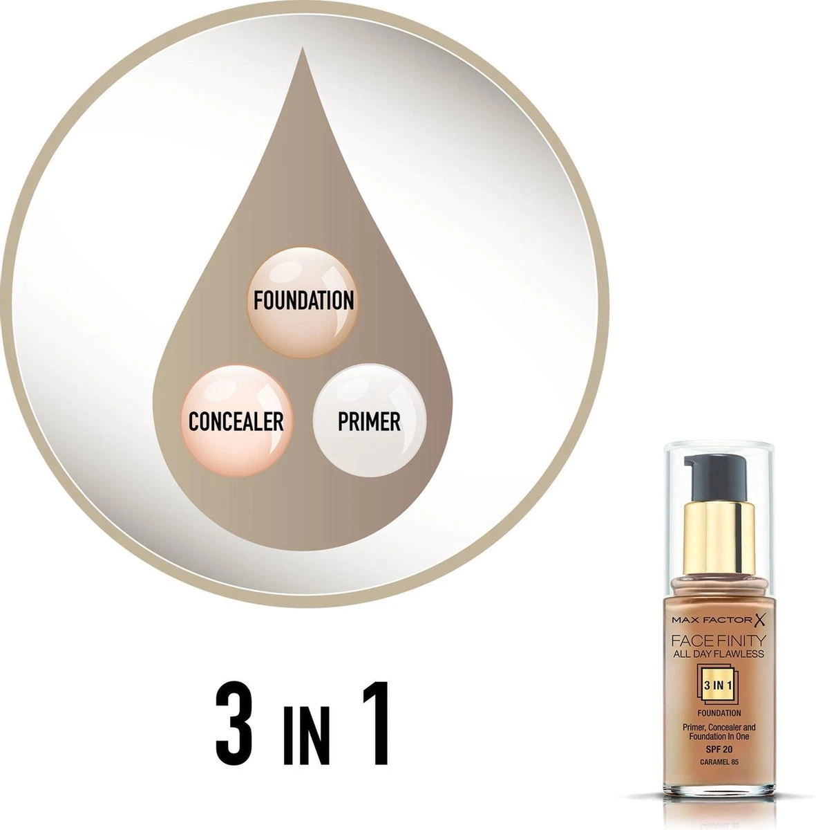 Max Factor Facefinity All Day Flawless 3-in-1 Liquid Foundation - 085 Caramel 4 Max Factor Facefinity All Day Flawless 3-in-1 Liquid Foundation - 085 Caramel - Afbeelding 4