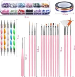 Evvie© Nail Art Kit - Penselen Met Dotting Tools - Strass Steentjes - Rhinestones - Nagel Folie - Diamantjes - Striping Tape – 65-delig -Cosmetisch Kortingswinkel 1183x1200 10