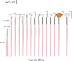 GUAPÀ - Penselen Set Roze Voor Nail Art / Acryl & Gel Nagels - Professional Nail Brushes - 15 Delig -Cosmetisch Kortingswinkel 1200x1020