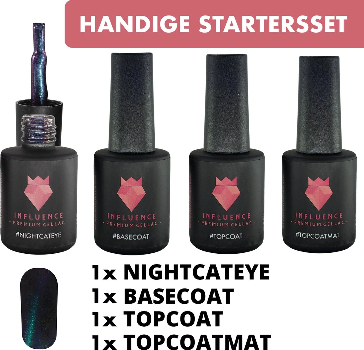 #NIGHTCATEYESERIE - Influence Gellac - Blauwe Gellak - Gellak Blauw UV - Gel Nagellak - Basecoat - Topcoat - Topcoatmat - No Wipe - Startersset - Kado Vrouw - Valentijns Cadeau - Kado Voor Haar - 4 X 10 Ml - Magneet 1 #NIGHTCATEYESERIE - Influence Gellac - Blauwe Gellak - Gellak Blauw UV - Gel Nagellak - Basecoat - Topcoat - Topcoatmat - No Wipe - Startersset - Kado Vrouw - Valentijns Cadeau - Kado Voor Haar - 4 X 10 Ml - Magneet