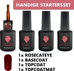 #ROSECATEYESERIE - Influence Gellac - Gellak - Gellak Paars UV - UV Gellak - Gel Nagellak - Basecoat - Topcoat - Topcoatmat - No Wipe - Startersset - Kado Vrouw - Valentijns Cadeau - Kado Voor Haar - 4 X 10 Ml - Magneet