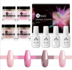 Dipping Powder Starter Kit - 4 Kleuren - Roze - Dip Poeder - Acryl Nagels - Dip Poeder Starter Kit - Starterset - Dip Nagels - Nagel Poeder - Acryl Poeder - MTSSII - Dip Powder-