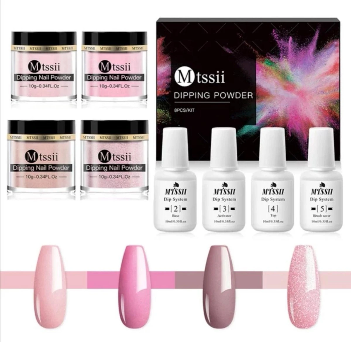 Dipping Powder Starter Kit - 4 Kleuren - Roze - Dip Poeder - Acryl Nagels - Dip Poeder Starter Kit - Starterset - Dip Nagels - Nagel Poeder - Acryl Poeder - MTSSII - Dip Powder- 1 Dipping Powder Starter Kit - 4 Kleuren - Roze - Dip Poeder - Acryl Nagels - Dip Poeder Starter Kit - Starterset - Dip Nagels - Nagel Poeder - Acryl Poeder - MTSSII - Dip Powder-