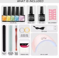 Mtssii - Gelnagel Kit - 5 ZOMER KLEUREN Gellak - Blauw, Groen, Oranje/nude, Geel En Lila- Starterkit - Manicure Set - 54 Watt UV Lamp - Gel Nagels -Cosmetisch Kortingswinkel 1200x1176