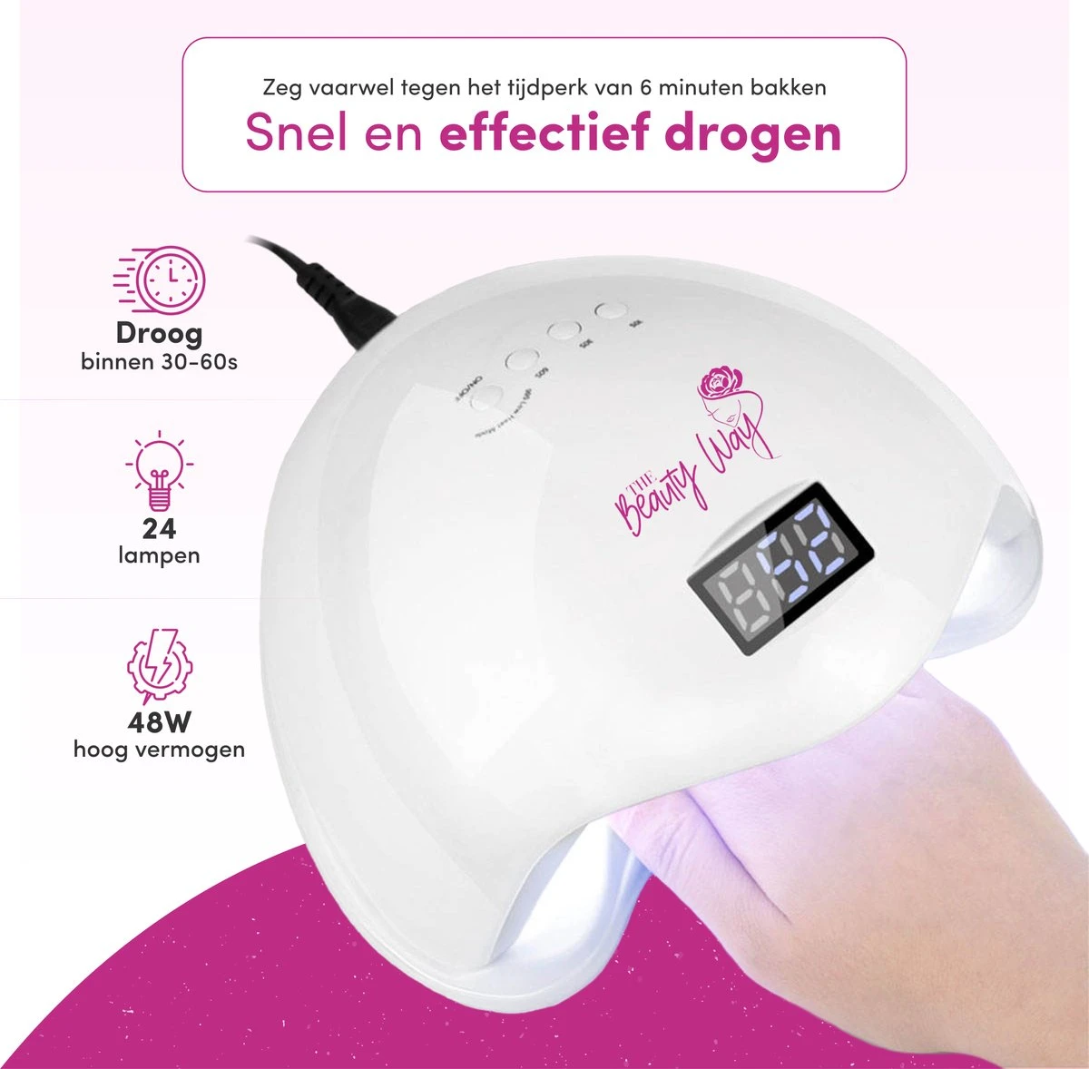 TheBeautyWay Nageldroger - Voor Gelnagels - Geschikt Voor Elke Nagel Gellak - 24 LEDs 2 TheBeautyWay Nageldroger - Voor Gelnagels - Geschikt Voor Elke Nagel Gellak - 24 LEDs - Afbeelding 2