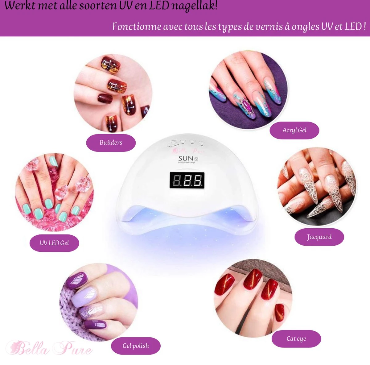 Bella Pure 48W Nageldroger - Vinger- En Teennagels - Bewegingssensor En Timer - 24 LED's 5 Bella Pure 48W Nageldroger - Vinger- En Teennagels - Bewegingssensor En Timer - 24 LED's - Afbeelding 5
