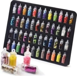 Merkloos 48 Verschillende Flesjes Nagel Decoratie Met Glitters En Sticker - Nail Art - Nagelversiering - Cadeau Tip -Cosmetisch Kortingswinkel 1200x1195 13