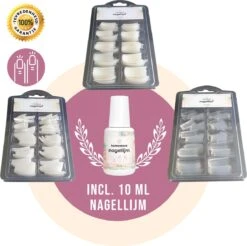 Nageltips Met Lijm (10ML) Nagels Geschikt Voor Polygel Acryl Nagels Gellak Gel Nagellak - Nepnagels - Nagellijm - Natuurlijk