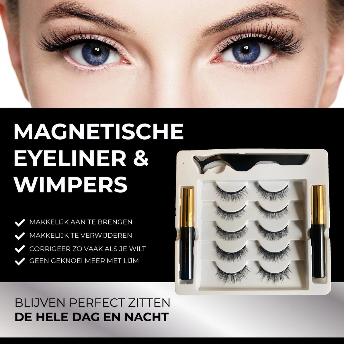 Magnetische Nep Wimpers Met 2 Magnetic Eyeliners En Applicator - 10 Magnetische Lashes - Wimperextensions - Zwart 2 Magnetische Nep Wimpers Met 2 Magnetic Eyeliners En Applicator - 10 Magnetische Lashes - Wimperextensions - Zwart - Afbeelding 2