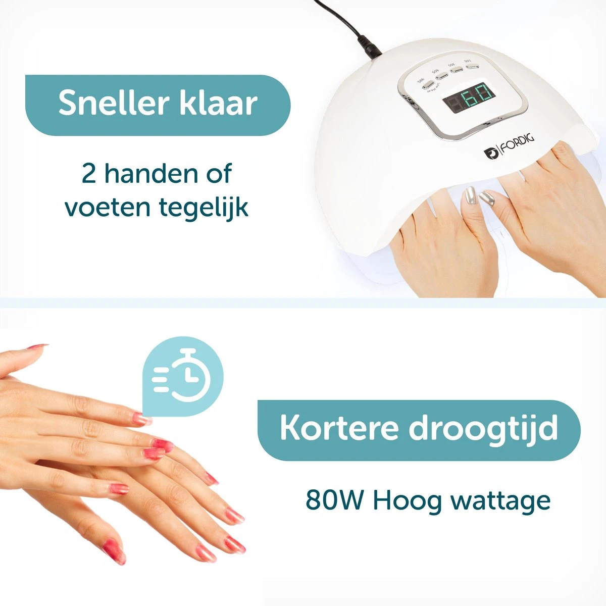 ForDig 80W Professionele Nageldroger Voor Gel Nagels - Nagellak Droger Met UV LED Lamp En Timer Voor Gelnagels - Nageldrogerlamp Met 45 LED Lampjes Voor Nagel Gellak - Geschikt Voor Manicure En Pedicure - Nagellakdroger Hard Gelpolish Builder 5 ForDig 80W Professionele Nageldroger Voor Gel Nagels - Nagellak Droger Met UV LED Lamp En Timer Voor Gelnagels - Nageldrogerlamp Met 45 LED Lampjes Voor Nagel Gellak - Geschikt Voor Manicure En Pedicure - Nagellakdroger Hard Gelpolish Builder - Afbeelding 5