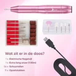 Simver Elektrische Nagelfrees - 11 Nagelvijl Bitjes En 56 Schuurrolletjes - Manicure / Pedicure - Roze - Cadeautip - Kerstcadeau -Cosmetisch Kortingswinkel 1200x1200 644