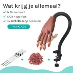 Oefenhand Voor Nagels Incl. 100 Nageltips + Acryl Penselen - Nagellak – Polygel – Acryl Nagels – Nail Art - Kunstnagels - Gelnagels – Nailtrainer -Cosmetisch Kortingswinkel 1200x1200 766