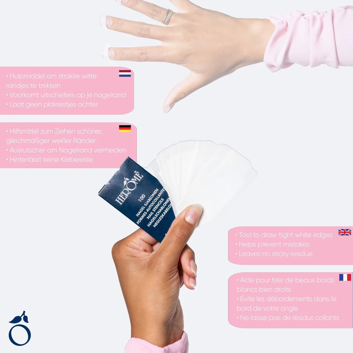 Herome Nagelsjablonen - Nail Stencils - Superstrakke Witte Nagelranden Zonder Uit Te Schieten Lakken - Voor De Perfecte French Manicure - 1*100pcs. 2 Herome Nagelsjablonen - Nail Stencils - Superstrakke Witte Nagelranden Zonder Uit Te Schieten Lakken - Voor De Perfecte French Manicure - 1*100pcs. - Afbeelding 2