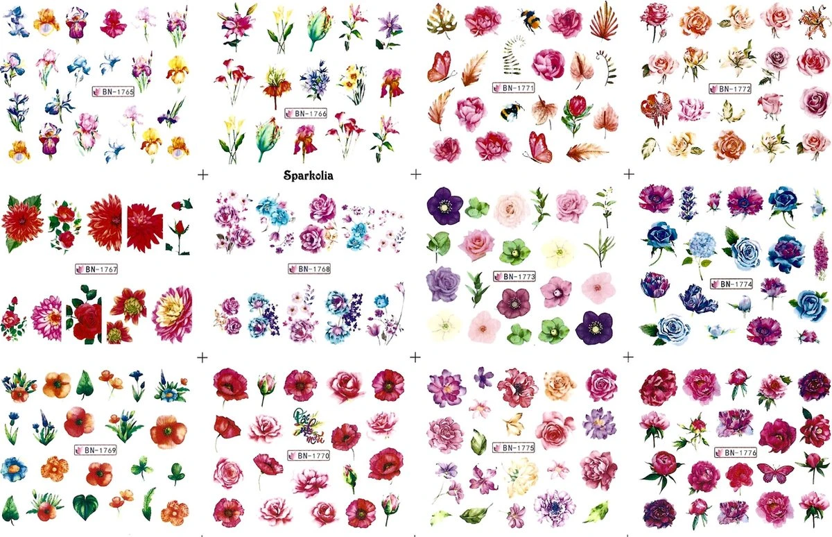 Nagel Stickervel Bloemen Met 9 Designs Water Transfer Stickers | Nail Art | Nagelstickers | Sparkolia 1 Nagel Stickervel Bloemen Met 9 Designs Water Transfer Stickers | Nail Art | Nagelstickers | Sparkolia