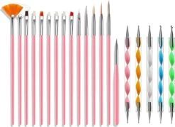 Evvie 20 Delige Nail Art Set - 15 Nailart Penselen En 5 Dotting Tools - Roze