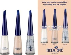 Herome French Manicure Set Salmon - Complete Set In 3 Stappen Een French Manicure - Met Een Salmon Kleurlak, Een Witte Nagellak Voor De Nagelranden En Een Top Coat - 3x10ml. -Cosmetisch Kortingswinkel 1200x939