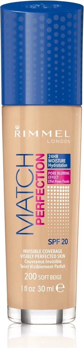 Rimmel London Match Perfection Foundation - 200 Soft Beige - Beige 15 Rimmel London Match Perfection Foundation - 200 Soft Beige - Beige - Afbeelding 15