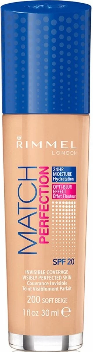Rimmel London Match Perfection Foundation - 200 Soft Beige - Beige 11 Rimmel London Match Perfection Foundation - 200 Soft Beige - Beige - Afbeelding 11