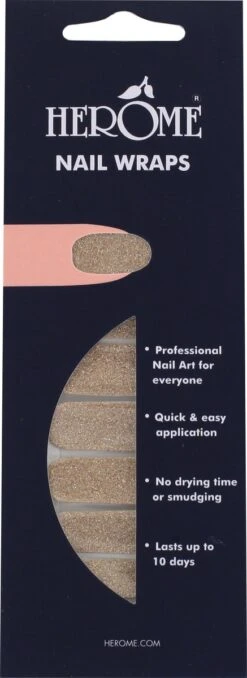 Herome Nail Wraps Starterkit Golden Glitter - 2x10 Nagelstickers - Inclusief Top Coat 4ml - In Organza Verpakt -Cosmetisch Kortingswinkel 437x1200 4