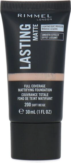 Rimmel London Lasting Matte Foundation - 200 Soft Beige -Cosmetisch Kortingswinkel 521x1200 1