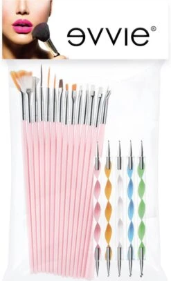 Evvie 20 Delige Nail Art Set - 15 Nailart Penselen En 5 Dotting Tools - Roze -Cosmetisch Kortingswinkel 729x1200 2