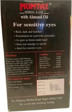 GoodUse Export Mumtaz Herbal Kajal Stick 1 Stuks - Zwarte Eyeliner - Kajal Oogpotlood Zwart - Make Up - Kohl Kajal - Gevoelige Ogen - Amandelolie - Natuurlijk -Cosmetisch Kortingswinkel 772x1200