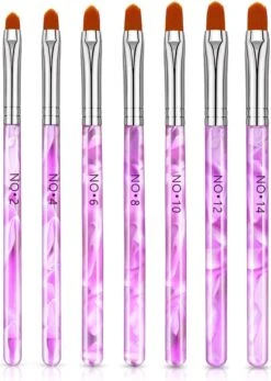 Merkloos 7 Roze Penselen Voor Gel/ Polygel En Glitter - Nagel Kwasten - Nail Brush