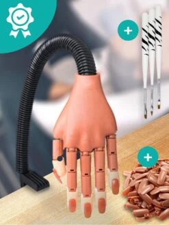 Oefenhand Voor Nagels Incl. 100 Nageltips + Acryl Penselen - Nagellak – Polygel – Acryl Nagels – Nail Art - Kunstnagels - Gelnagels – Nailtrainer